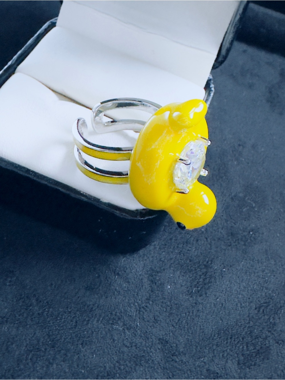 Yellow Duck Cocktail Ring with Clear Gem - Picture 4 of 4